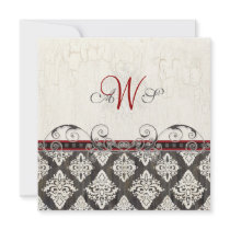 Black 'n White Damask (red) Wedding Invitation