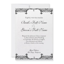 Black n White Fleur de Lis Damask Wedding Personalized Announcements