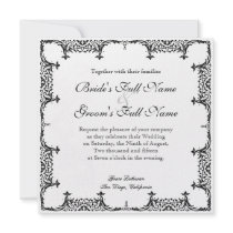 Black n White Fleur de Lis Damask Wedding Custom Invites
