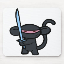 Black Ninja with Sword- No Words Mouse Pad