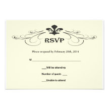 Black Off White Fleur de Lis Wedding RSVP Cards