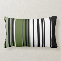 Black, Olive, White Retro Stripes Art Design Throw Pillow