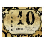 Black on Gold Damask Swirls Table Number Postcards