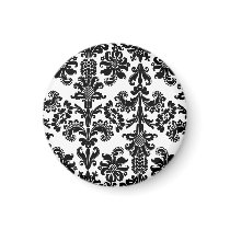 Black on White Brocade Refrigerator Magnets