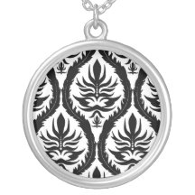 Black on White Damask Floral Necklace