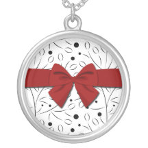 Black on White Floral Pattern Pendant