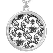 Black on White Tulip Damask Custom Necklace