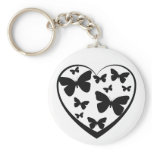Black open heart with black butterflies keychains