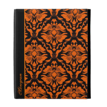 Black & Orange Elegant Vintage Floral Damask iPad Cases