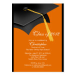 Black Orange Grad Cap Graduation Party Invitation Post Cards