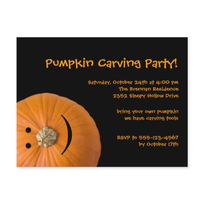Black orange pumpkin Halloween party invitation Post Cards by FidesDesign
