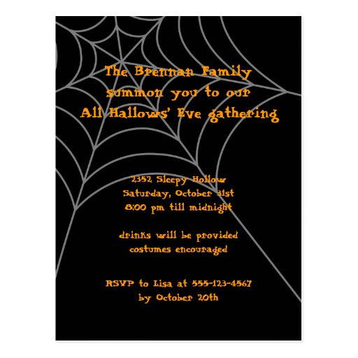 Black orange spider web Halloween invitation card Postcard