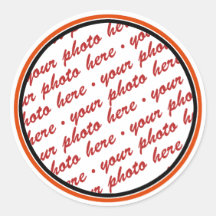 Black & Orange Trimmed Photo Template Round Sticker