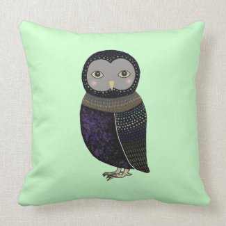 Black Owl Graphic Mint Pstel Emerald Green Cushion Throw Pillow