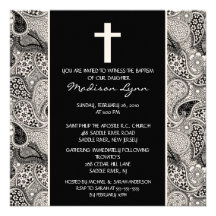 Black PAISLEY Baby Baptism Inviation Custom Invitations