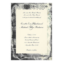 Black Paris Eiffel Tower Music Cream Wedding Custom Invites