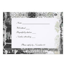 Black Paris Eiffel Tower Music rsvp with envelope Custom Invitation