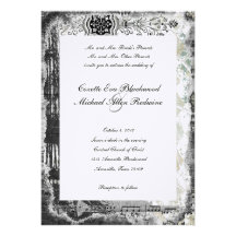 Black Paris Eiffel Tower Music Wedding Invitation