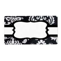 Black Pattern with white ribbon Label