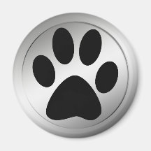 BLACK PAW PRINT IN SILVER FRAME REFRIGERATOR MAGNETS