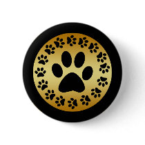 BLACK PAW PRINTS ON GOLD BUTTON