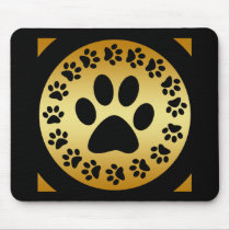 BLACK PAW PRINTS ON GOLD MOUSEPAD