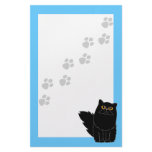 Black Persian Cat Orange Eyes Pawprint Stationery