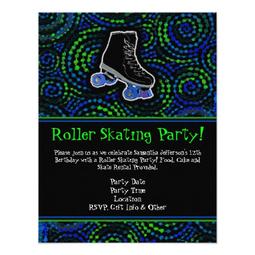 Black Personalized Roller Skating Party Invitation