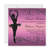Black & Pink Ballerina & Swirl Birthday Invitation