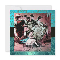 BLACK PINK BLUE BICYCLE WEDDING DAMASK MONOGRAM CUSTOM INVITATIONS