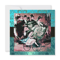 BLACK PINK BLUE BICYCLE WEDDING DAMASK MONOGRAM PERSONALIZED INVITATION