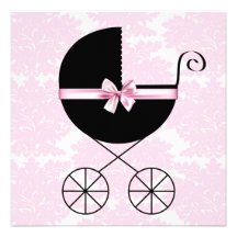 Black Pink Damask Baby Shower Invitations