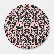 Black & Pink Damask Fridge Magnet