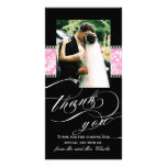 Black Pink Damask Wedding Thank You Photo Card