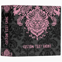 Black & Pink Elegant Vintage Floral Damask Binders