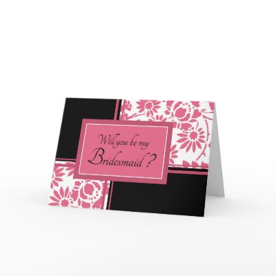 Black & Pink Flower Bridesmaid Invitation Card by DreamingMindCards