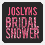Black & Pink Glitter Bridal Shower Name Sticker