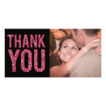 Black & Pink Glitter Thank You Photo Cards photo cards
