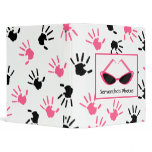 Black & Pink Handprints With Retro Pink Sunglasses 3 Ring Binders