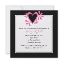 Black & Pink Heart Engagement Invitation