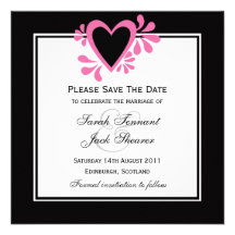Black & Pink Heart Save The Date Personalized Announcement