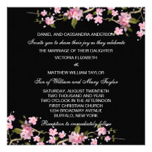 Black Pink Japanese Cherry Blossoms Wedding Announcements