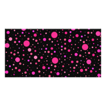 Black pink polka dots photo cards