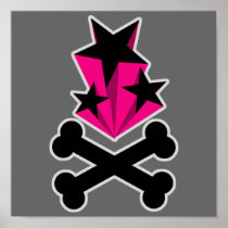 Black Pink Stars Crossbones Poster