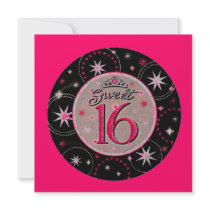 Black & pink sweet sixteen birthday party invites