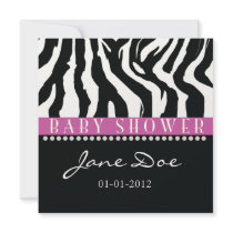 Black & Pink Zebra Baby Shower Invitations