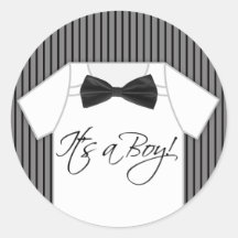 Black Pinstripe Baby Shower Stickers
