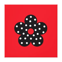 Black Polka Dot Flower on Red Background Gallery Wrapped Canvas