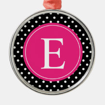 Black Polka Dot Pink Monogram Ornaments