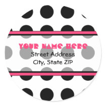 Black Polka Dot with Pink Address Labels Round Stickers